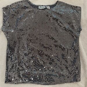Anna Silver Sequin Cap Sleeve Blouse